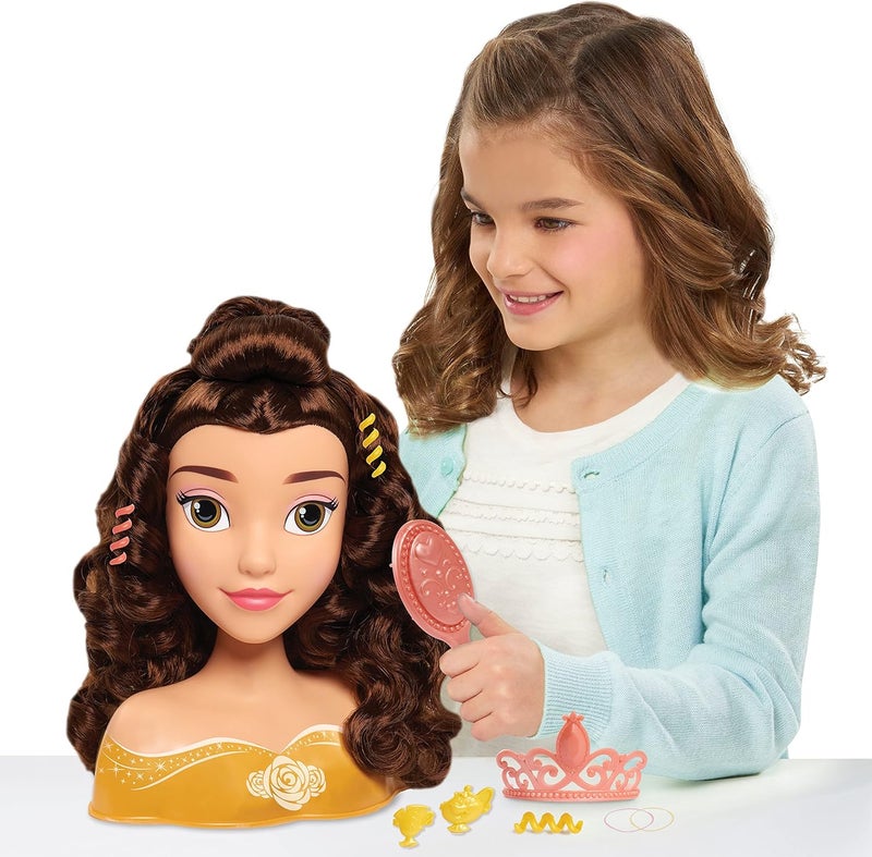 Disney Styling Head Disney Princess Belle Styling Head, Brown Hair, 10 Piece Pretend Play Set, Beauty And The Beast, By Just Play - Image 2